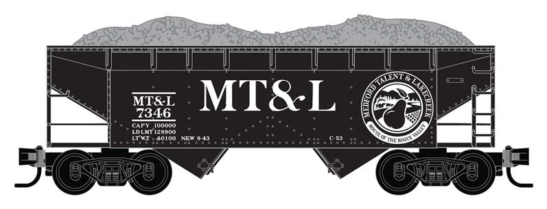 33' 2-Bay Offset-Side Open Hopper w/Load - Ready to Run -- Medford, Talent and Lake Creek #7346 (black, white)