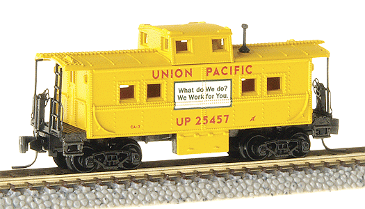 Steel Center-Cupola Caboose - Ready to Run -- Union Pacific (Armour Yellow, red, We Work for You Slogan)