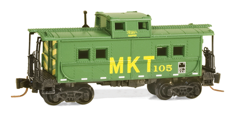 Steel Center-Cupola Caboose - Ready to Run -- Missouri-Kansas-Texas #105 (green, yellow, Billboard MKT)