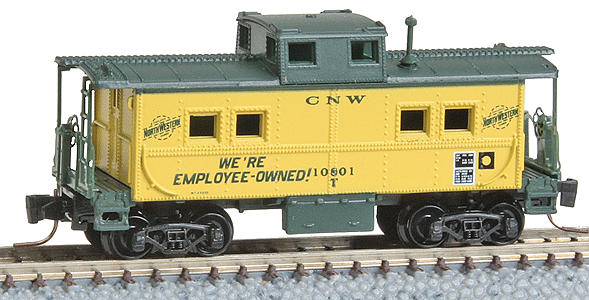 Center-Cupola Steel Caboose - Ready to Run -- Chicago & North Western #10801 (yellow, green, Employee Owned Logo)