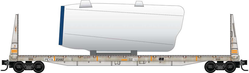 61' 8" Bulkhead Flatcar w/Wind Turbine Nacelle Load - Ready to Run -- Transportation Technology Services PEYX #35487 (For BNSF Wind Turbine Train)