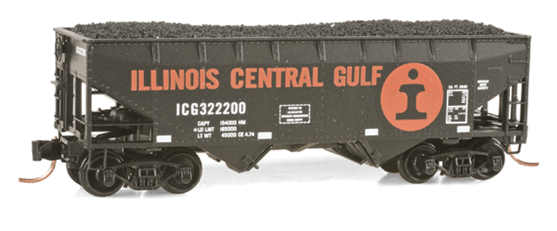 33' 2-Bay Offset-Side Hopper - Ready to Run -- Illinois Central Gulf #322200 (black, orange, Large Lettering & Logo)