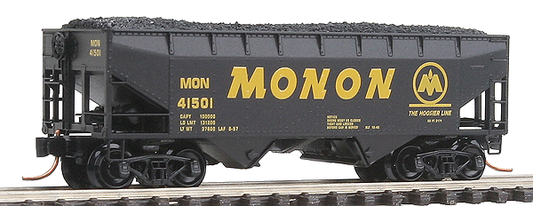 33' 2-Bay Hopper w/Offset Sides -- MONON #41501 (black, Large yellow MONON)