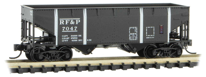 33' 2-Bay Offset-Side Hopper - Ready to Run -- Richmond, Fredericksburg & Potomac 7047 (black, white stripes)