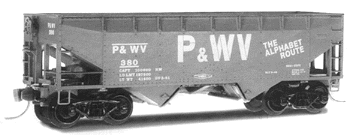 33' Twin Bay Hopper with Offset Sides -- P&WV #380, "The Alphabet Route", Iron Oxide Red, light gold lettering