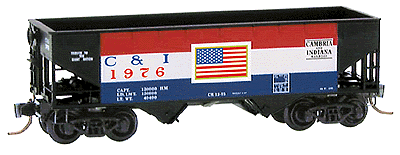 33' Twin Bay Offset Side Hopper -- Cambria & Indiana #1976 (Bicentennial Scheme w/American Flag)