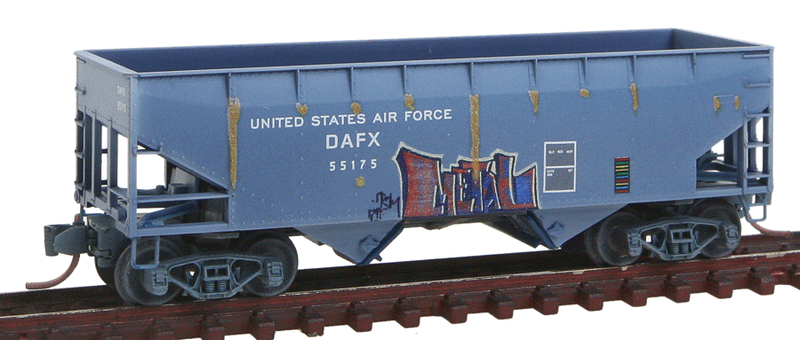 33' 2-Bay Offset Side Hopper - Ready to Run -- U.S. Air Force DAFX #55175 (Weathered, blue, Graffiti)