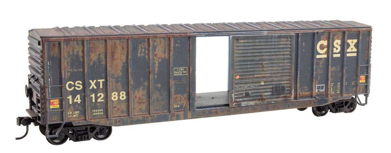 50' Exterior-Post Modern Boxcar - Kit -- CSX #141288 (Weathered, blue, yellow)-1