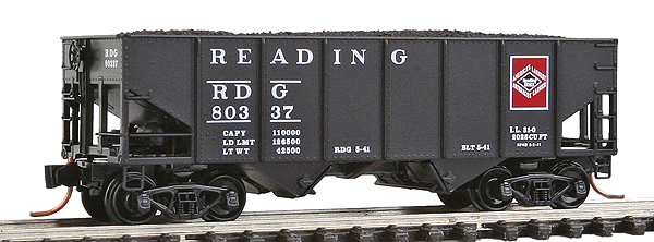 33' 2-Bay Rib Side Hopper w/Coal Load, Assembled -- Reading #80337 (black, white Reading Herald)