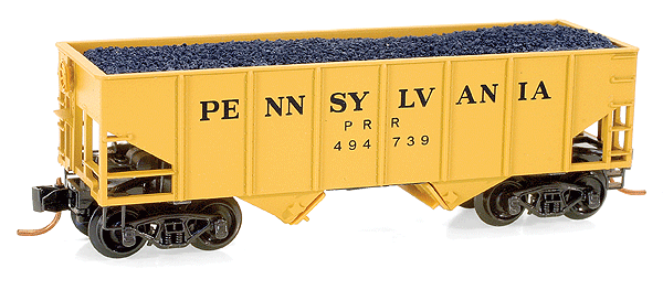 33' H-5 Class 2-Bay Rib-Side Hopper - Ready to Run -- Pennsylvania #494739 (Maintenance of Way Safety Yellow, black Lettering)