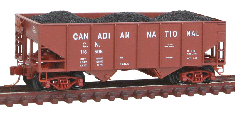 33' H-5 Class 2-Bay Rib-Side Hopper - Ready to Run -- Canadian National #116506 (Boxcar Red)-1