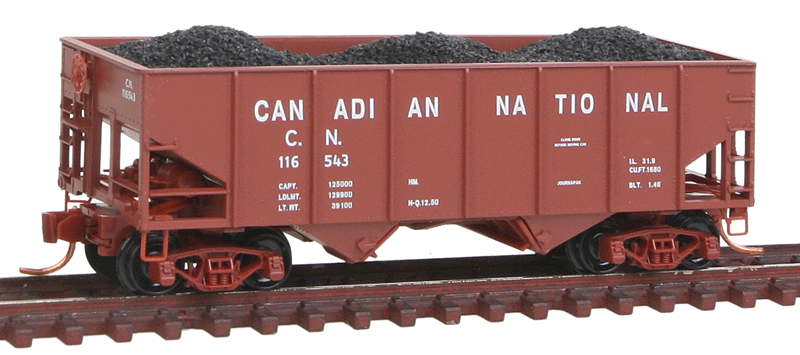 33' H-5 Class 2-Bay Rib-Side Hopper - Ready to Run -- Canadian National #116543 (Boxcar Red)