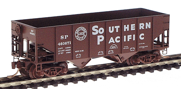 33' 2-Bay Rib Side Hopper -- Southern Pacific #460671 (brown w/large white sans-serif lettering & logo)