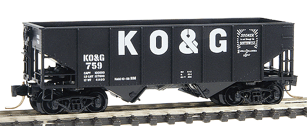 33' 2-Bay Rib Side Hopper -- Kansas, Oklahoma & Gulf #759 (black, white lettering)