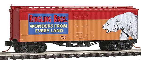 36' Wood-Sheathed Ice Reefer - Ready to Run -- Ringling Bros. and Barnum & Bailey(TM) (orange, red, blue)