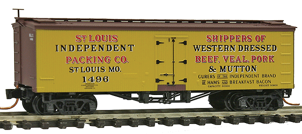 36' Wood-Sheathed Ice Reefer - Ready to Run -- St. Louis Independent Packing Co. SLIX #1496 (yellow, Boxcar Red)
