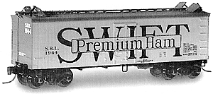 36' Wood-Sheathed Ice Reefer w/Modern Steel Underframe 3-Pack -- Includes 1 Each Swift Premium Ham, Premium Bacon & Silverleaf