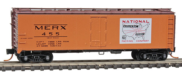 40' Single-Door Boxcar No Roofwalk - Ready to Run -- National Packing Company #455 (orange, Boxcar Red, Large Logo)