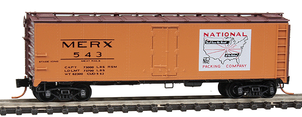 40' Single-Door Boxcar No Roofwalk - Ready to Run -- National Packing Company #543 (orange, Boxcar Red, Large Logo)