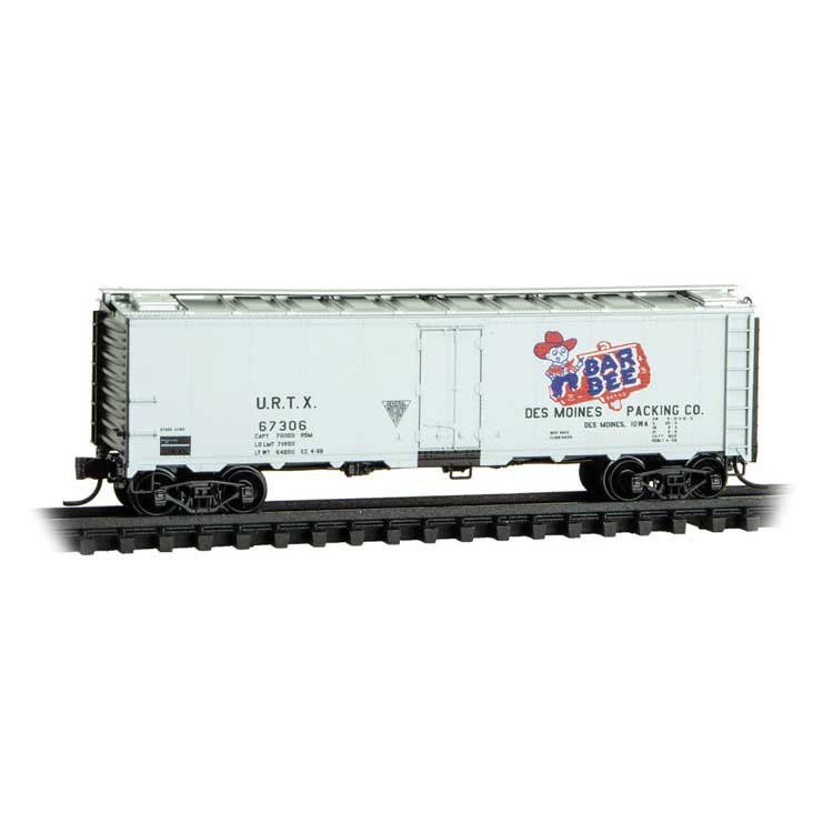 40' Steel Ice Reefer - Ready to Run -- Bar Bee Meat Packing Company URTX #67306 (white, red, blue, black)
