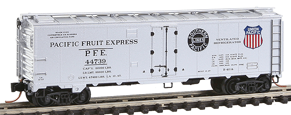 40' Steel Ice Reefer w/Preco Fans, Assembled -- Pacific Fruit Express #44739 (aluminum, black lettering)