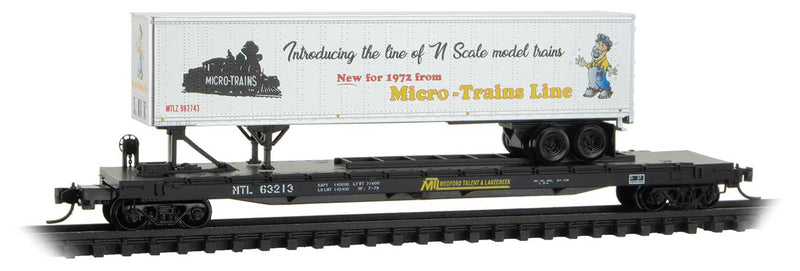 57' 6" TOFC Intermodal Flatcar w/45' Trailer - Ready to Run -- Medford, Talent & Lakecreek #63213 (Fantasy Scheme, black, silver Trailer)