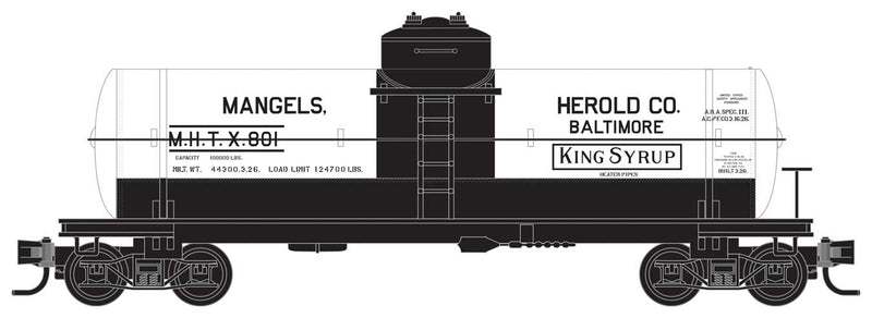 39' Single-Dome Tank Car - Ready to Run -- Mangels, Herold Co. MHTX #801 (white, black, Sweet Liquid Car #12)