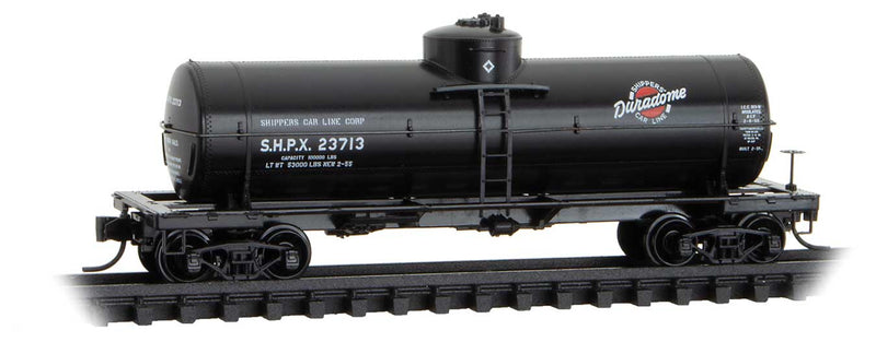 39' Single-Dome Tank Car - Ready to Run -- Shippers Car Line SHPX #23713 (black, red, Duradome Logo)