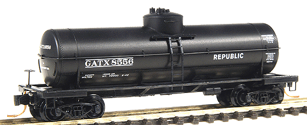 39' Single-Dome Tank Car - Ready to Run -- General American Trans. Corporation #8556 (black, white "Republic")
