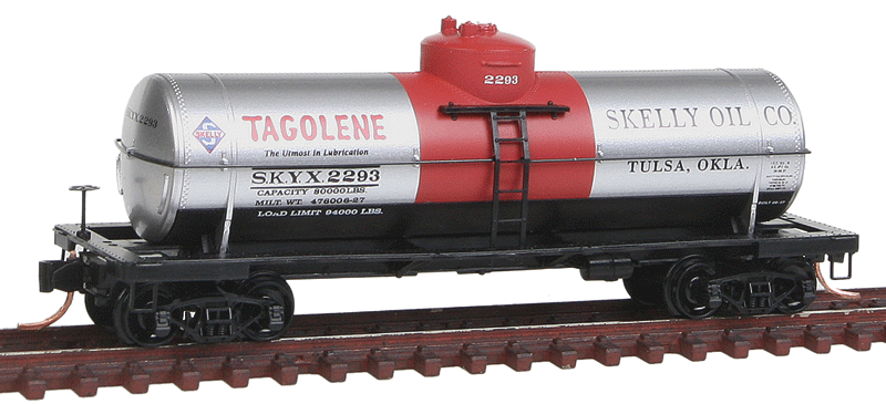 39' Single-Dome Tank Car - Ready to Run - Tank Car Series -- Skelly Oil SKYX #2293 (#6 In Series; silver, black, red, blue)