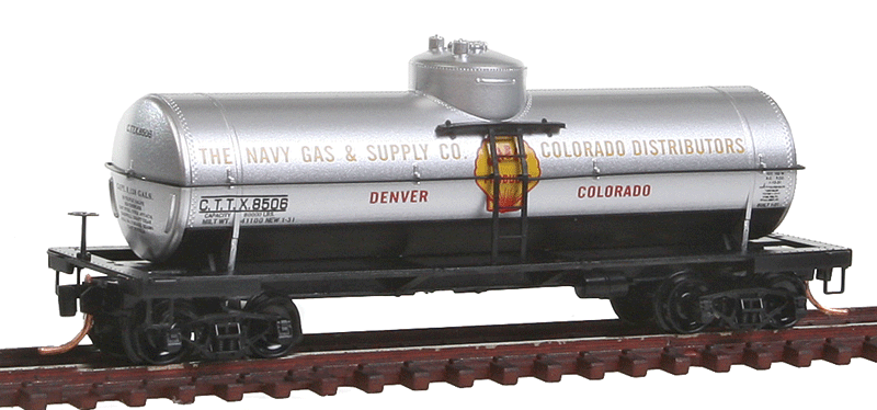 39' Single-Dome Tank Car - Ready to Run - Tank Car Series -- Navy Gas & Supply CTTX #8506 (#7 In Series; silver, black, yellow, red)