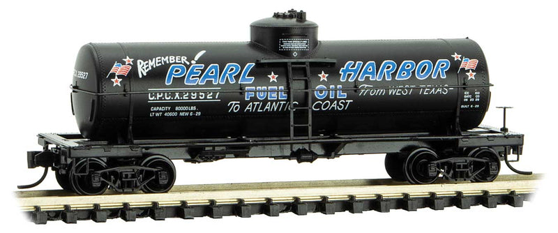 39' Single-Dome Tank Car - Ready to Run -- Cosden Petroleum Co.CPCX 29527 (black, blue, Remember Pearl Harbor Lettering