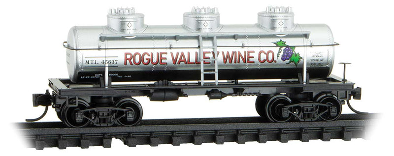 3-Dome Tank Car - Ready to Run -- Rogue Valley Wine MTL #45637 (silver, red, red, purple)