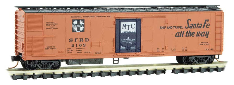 51' 3-3/4" Riveted-Side Mechanical Reefer - Ready to Run -- Santa Fe 22536 (orange, black, All the Way Slogan, MTC on Door)