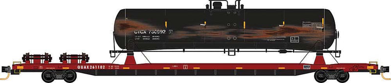 89'4" TOFC Intermodal Flatcar with Wrecked Car Load - Ready to Run -- Redstreak Specialized Railcar Services QUAX (clean, Tank Car Load)