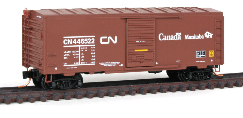 40' Single-Door Boxcar No Roofwalk - Ready to Run -- Canadian National #446522 (Boxcar Red, white, Manitoba/Canada Markings)
