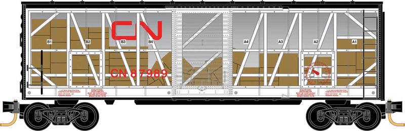 40' Single-Door Boxcar No Roofwalk - Ready to Run -- Canadian National #87989 (Impact Car; white, red; "Transparent")-1