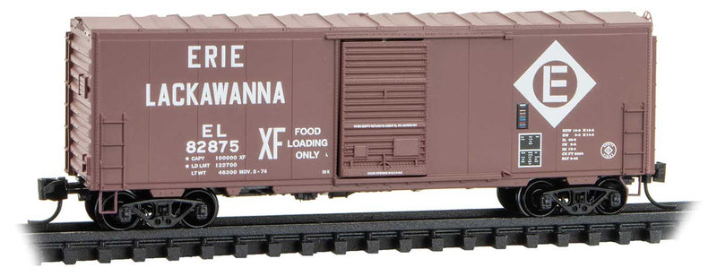 40' Single-Door Boxcar No Roofwalk - Ready to Run -- Erie Lackawanna #82875 (Boxcar Red, white, XF Food Loading)