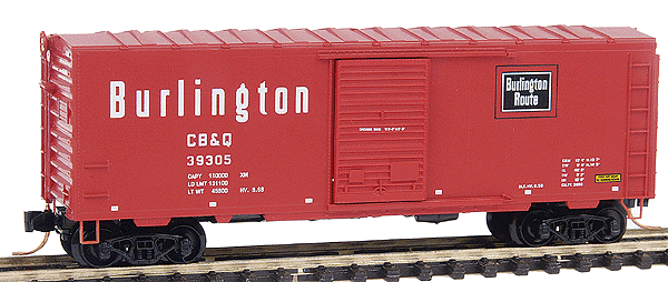 40' Standard Single Door Boxcar w/Full Ladders, No Roofwalk -- Chicago, Burlington, & Quincy #30305 (Chinese Red, white)