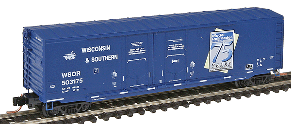 50' Standard Boxcar w/Double Plug Doors, No Roofwalk -- Wisconsin & Southern #503175 (blue, white Model Railroader 75th Anniv. Logo)