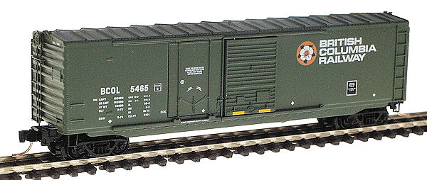 50' Standard Boxcar w/Plug & Sliding Doors, No Roofwalk -- British Columbia Railway #5465 (green, white lettering & Dogwood logo)