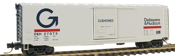 50' Standard Single Door Boxcar - No Roofwalk -- Delaware & Hudson #27073 (Light Gray w/Dark Guilford Blue ends)