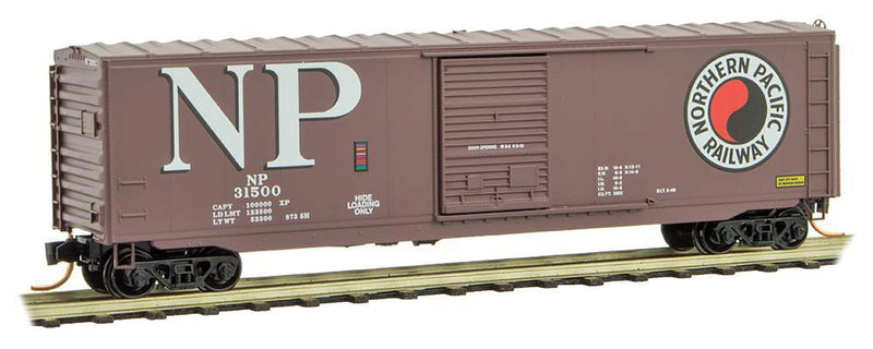 50' Single-Door Boxcar No Roofwalk - Ready to Run -- Northern Pacific #31500 (Boxcar Red, white, black, red, Billboard NP & Logo)