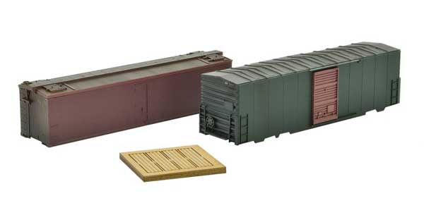 Weathered 40' Boxcar Flatcar Load 2-Pack with Blocking - Kit