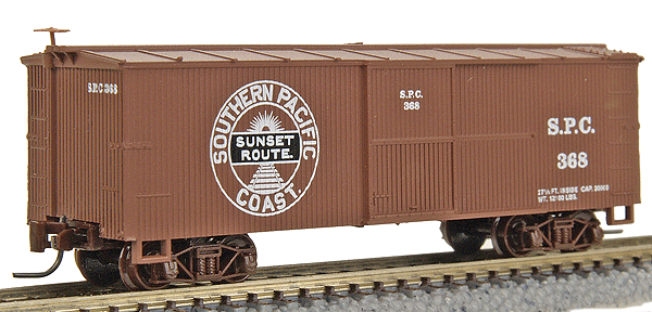 30' Single-Door Wood Boxcar - Ready to Run -- South Pacific Coast #360 (Boxcar Red, Large Sunset Logo)