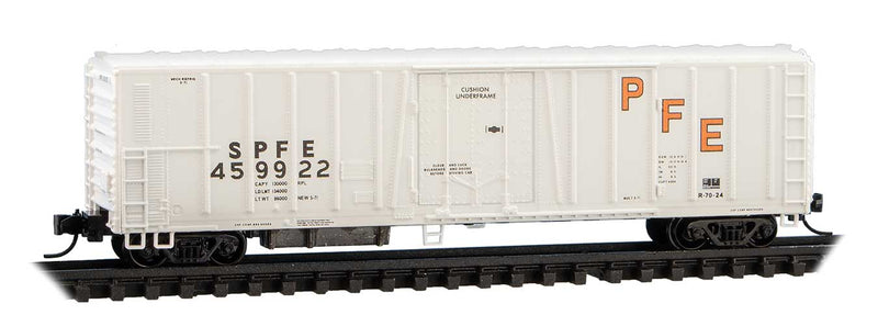 PC&F Class R-70-13 Steel Mechanical Reefer No Roofwalk - Ready to Run -- Pacific Fruit Express #459922 (Early 1980s, white, orange, black)