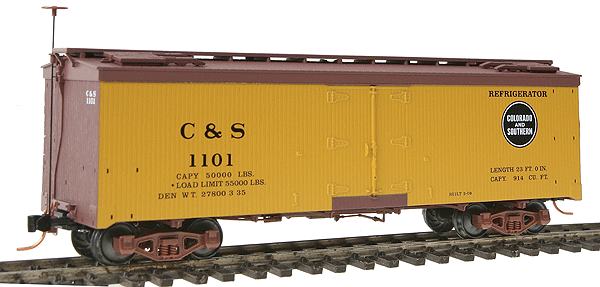 30' Composite Frame Wood Reefer HOn3 (Ready-to-Run) -- Colorado & Southern #1101 (Boxcar Red, yellow Sides)