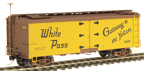 30' Refrigerator Car -- White Pass & Yukon #406 (Boxcar Red, yellow "Gateway to the Yukon")