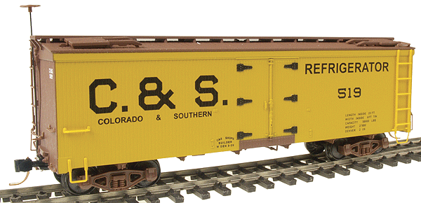 30' Composite Wood-Framed Reefer HOn3 -- Colorado & Southern #519 (Boxcar Red, yellow, black)