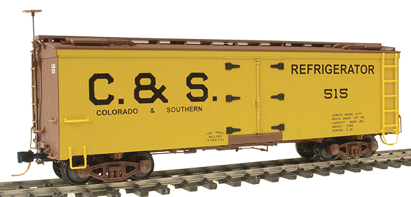 30' Composite Wood-Framed Reefer HOn3 -- Colorado & Southern #515 (Boxcar Red, yellow, black)